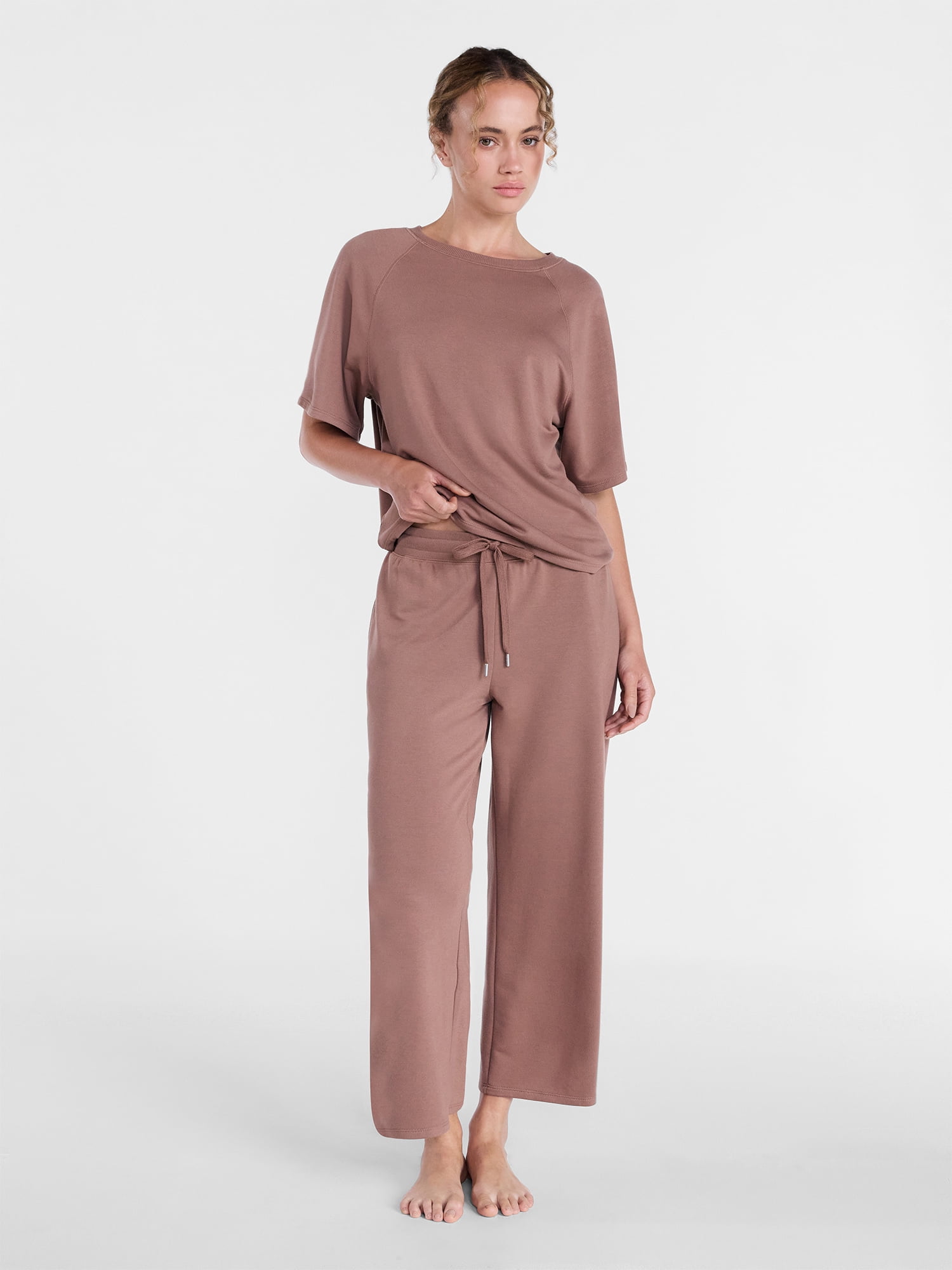 Joyspun Women's French Terry Knit Sleep Top with Short Sleeves, Sizes XS-3X