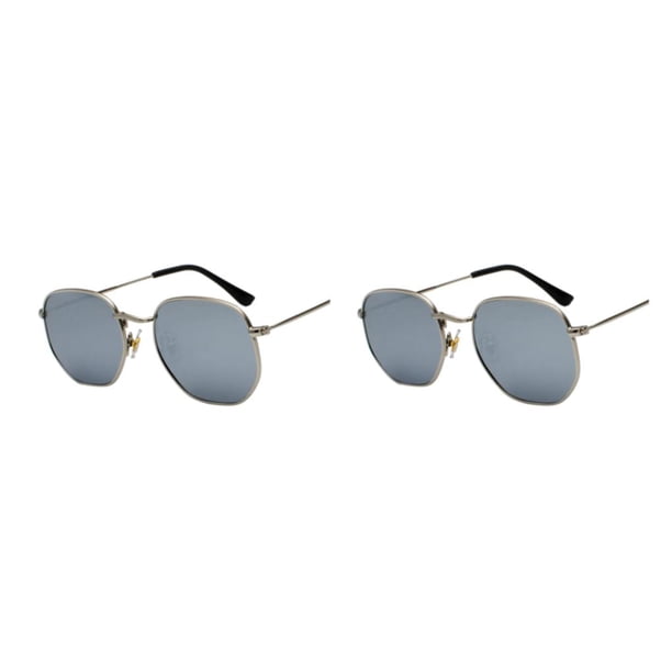 Qarigey Gafas de sol hexagonales para hombres y mujeres lentes polarizadas de moda montura ligera Unisex PC protección plata blanco silveC4 plata blanco plataC4 2Conjunto