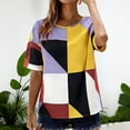 thumbnail image 1 of TaTaai Geometric Print Blouse Lightweight Breathable Women's Casual Round Neck Short Sleeve Stretch Fabric Spring Summer Daily Fashion Top Gift, 1 of 7