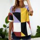 thumbnail image 1 of TaTaai Geometric Print Blouse Lightweight Breathable Women's Casual Round Neck Short Sleeve Stretch Fabric Spring Summer Daily Fashion Top Gift, 1 of 7