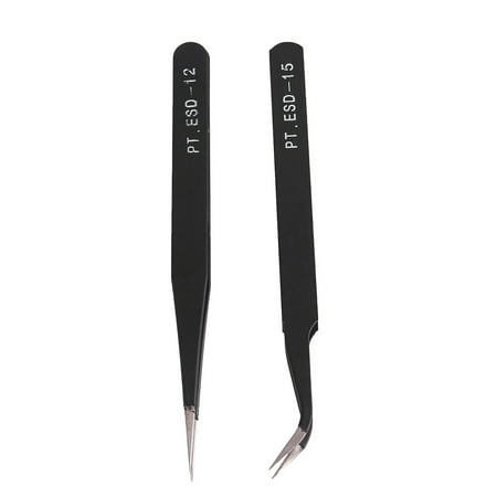 

Nail Art Rhinestones Eyelashes Extension Straight & Curved Tweezers Set-Black