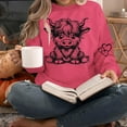 thumbnail image 4 of ersvoioy Womens Cow Print Sweatshirt Crewneck Loose Fit Long Sleeve Hoodless Pullover for Fall Hot Pink L, 4 of 6