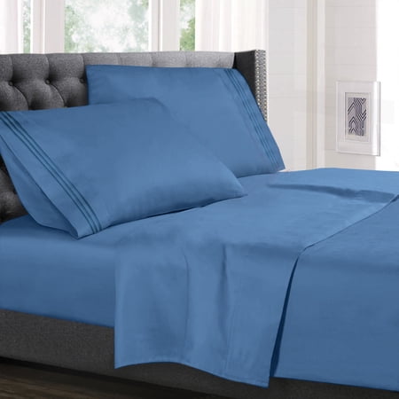 clara clark full size sheets set hotel luxury 4 piece deep pocket sheets ultra soft microfiber bed sheets set blue heaven