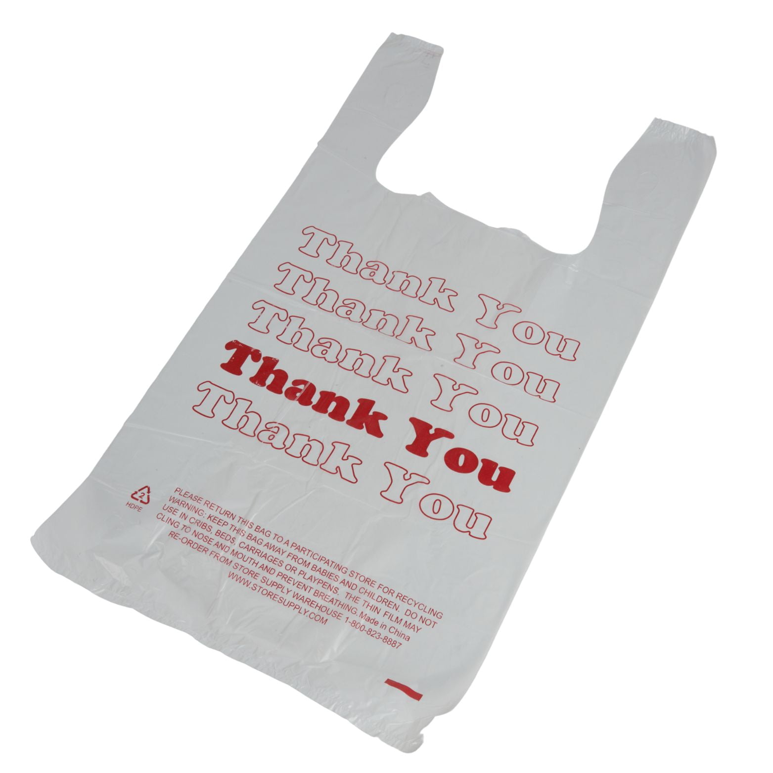 SSWBasics White Thank You Bags Case of 500-11 ½” x 6" x 21" - Thickness .48mil HDPE- Standard Supermarket Size  Perfect for Grocery  Retail  Convenience Stores  Take-Out and Home Use