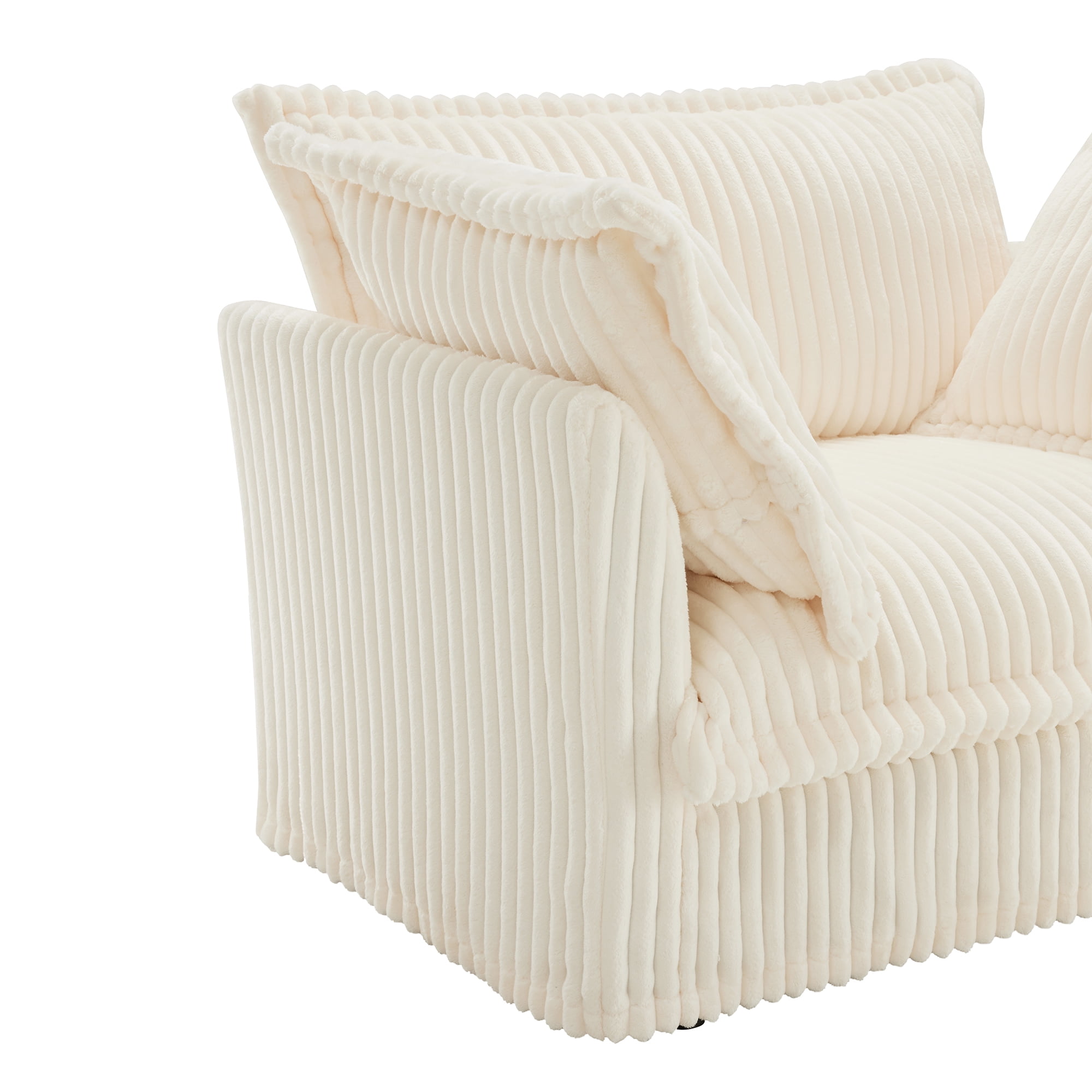 Gewnee Modern Corduroy Deep Seat Loverseat Seational Sofa Couches ,Comfy Cream Corduroy Sofa Couch for Small Space, Living Room,Apartment