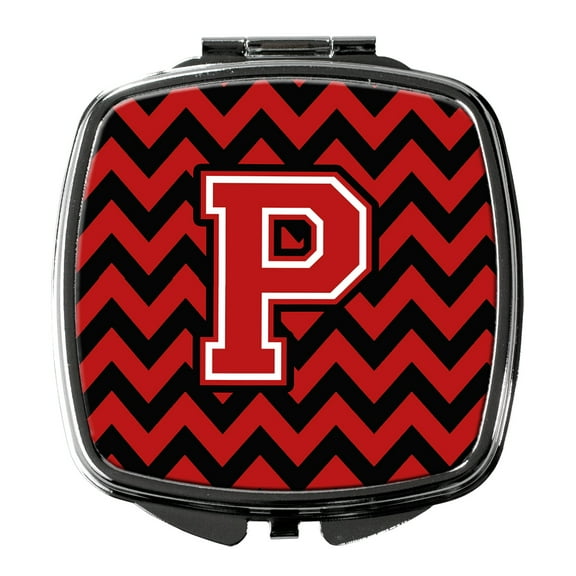 Letter P Chevron Black and Red Compact Mirror