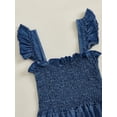 thumbnail image 4 of AceBaby Toddler Girls Summer Denim Jumpsuit 6M-4Y Sleeveless Smocked Bust Full Length Overalls, 4 of 7