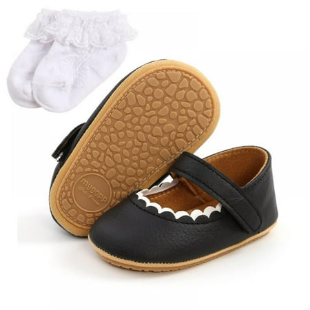 

Girl s Classic Mary Jane School Uniform Shoes Flat Dress Shoes + Socks 0-18Months