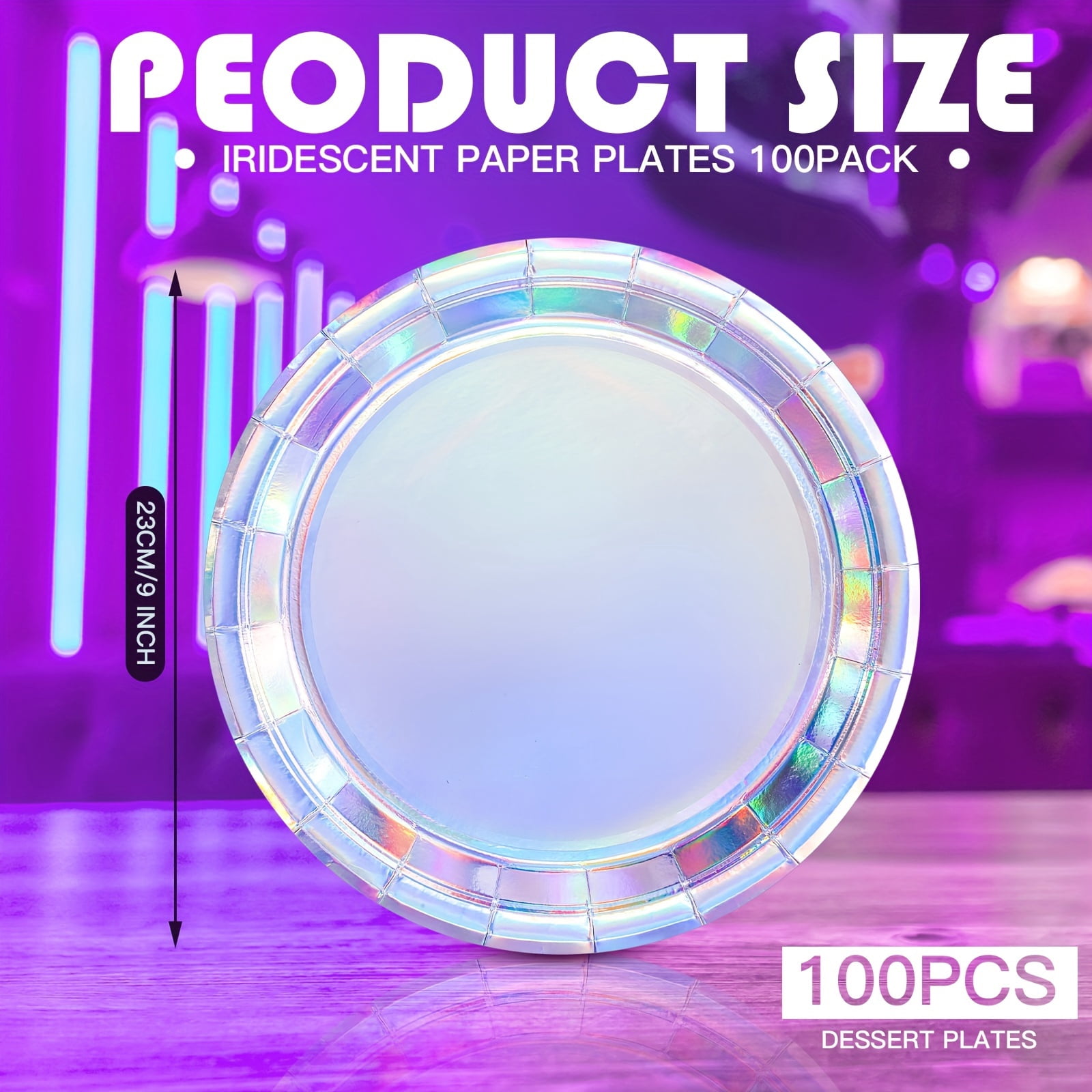 100Pcs Iridescent Disposable Paper Plates, 9" Holographic Round Plates, Premium Disposable Dessert Plates for Appetizers Salads Pizzas for Birthdays Baby Showers Weddings & Disco Party