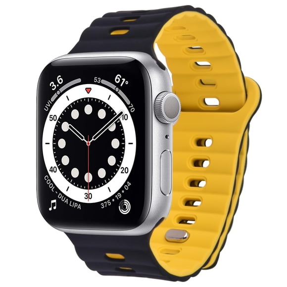 Correa deportiva de silicona para Apple Watch 38/40/41 mm 42/44/45/49 mm colores duales (42/44/45/49 mm, negro/amarillo)