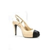 Pre-owned|Chanel Womens Leather Color Block Sling Back Platform Pumps Black Beige Size 39