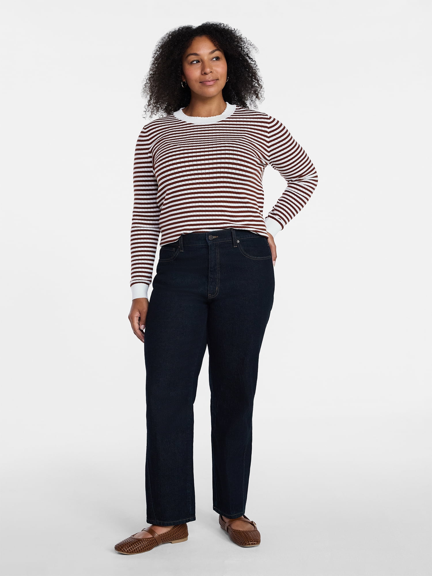 Time and Tru Women's High Rise Relaxed Straight Leg Jeans, 30" Inseam, Sizes 0-22