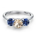thumbnail image 3 of Gem Stone King 925 Sterling Silver Peach Morganite and Blue Created Sapphire Engagement Ring for Women | 1.80 Cttw | Round 6MM | Gemstone October Birthstone | Size 6, 3 of 6