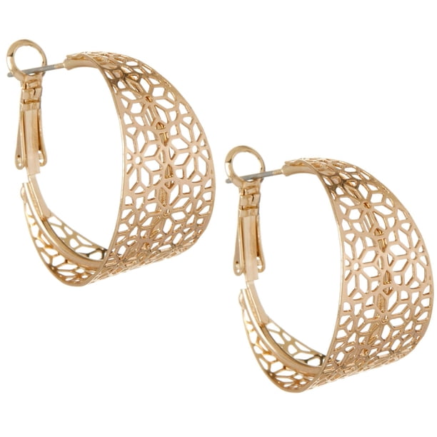 Bay Studio Bay Studio Flower Filigree Gold Tone Hoop Earrings One