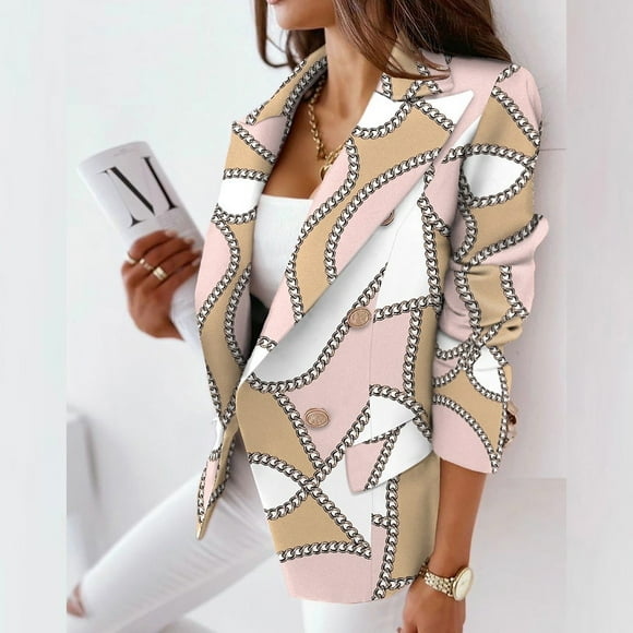 Meichang Women's Blazers & Suit Jackets Printed Buttons Pockets Blazer Jacket Business Attire,Boyfriend Blazers for Women
