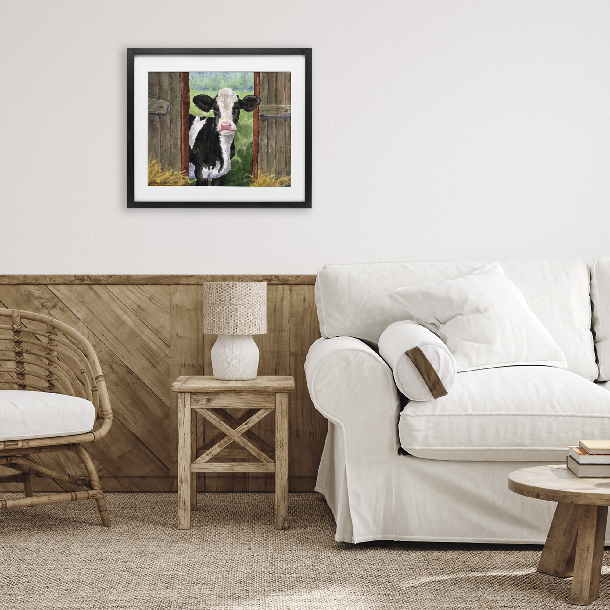 Stupell Industries Cow in Wooden Gate Black Framed Print Under Glass, design by George Dyachenko