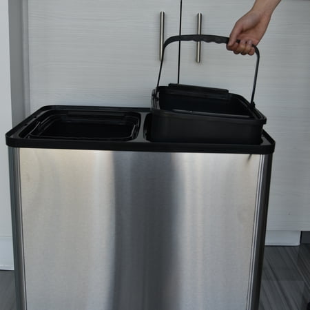 iTouchless 2 Compartment Recycle Touchless Trashcan 16 gallon Stainless Steel Recycling Bin