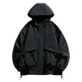 thumbnail image 1 of Trench-Coat de Travail pour Hommes avec Capuche, Design Patchwork à Manches Longues, Veste Décontractée en Polyester pour Usage Quotidien, Fermeture Éclair Complète, 1 of 8