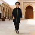 thumbnail image 6 of FINALGANG Boys Kids Two Piece Traditional Outfit Set Long Sleeve Embroidered Stand Collar Tunic Matching Long Pants Casual Set For Holiday Daily Wear Trendy Outfit, 6 of 6