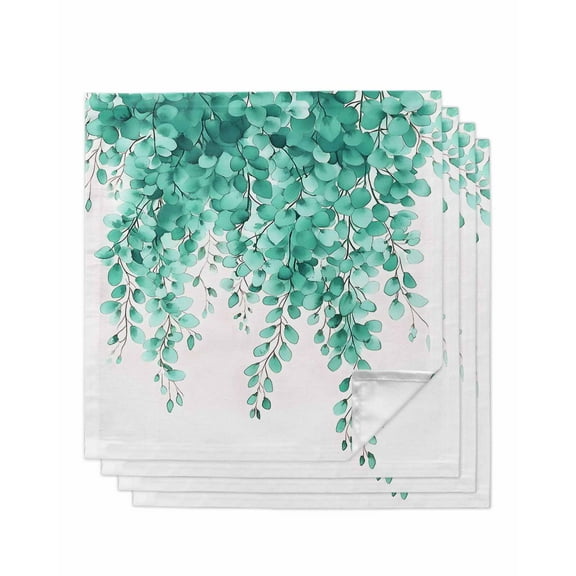 nqOlkjepod Teal Botanical Cloth Napkins Set of 4 Reusable Dinner Napkins, Watercolor Greenery Eucalyptus Leaves Cocktail Napkin Washable Table Napkins for Wedding/Holiday Party/Baby Shower 20"x20"