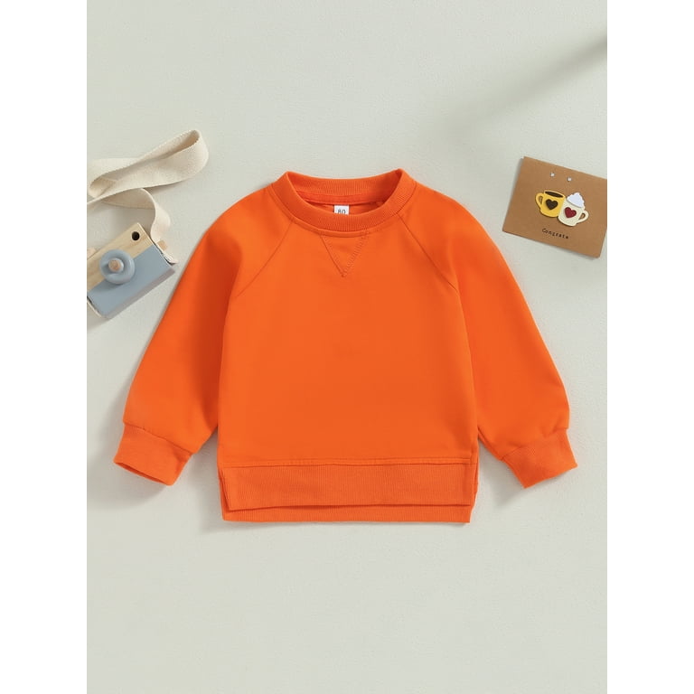 Qtinghua Toddler Baby Boy Girl Sweatshirt Long Sleeve Round Neck Solid Color Pullover Tops Fall Clothes Orange 18 24 Months Walmart
