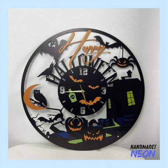 Handmadetneonsign Spooky Halloween Wall Clock Unique, Halloween Oversize Wall Clock, Metal Wall Clock 047106