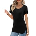 thumbnail image 4 of Fancyglim Womens Tees Summer Scoop Neck Longline Split T Shirts Tops Black S, 4 of 6