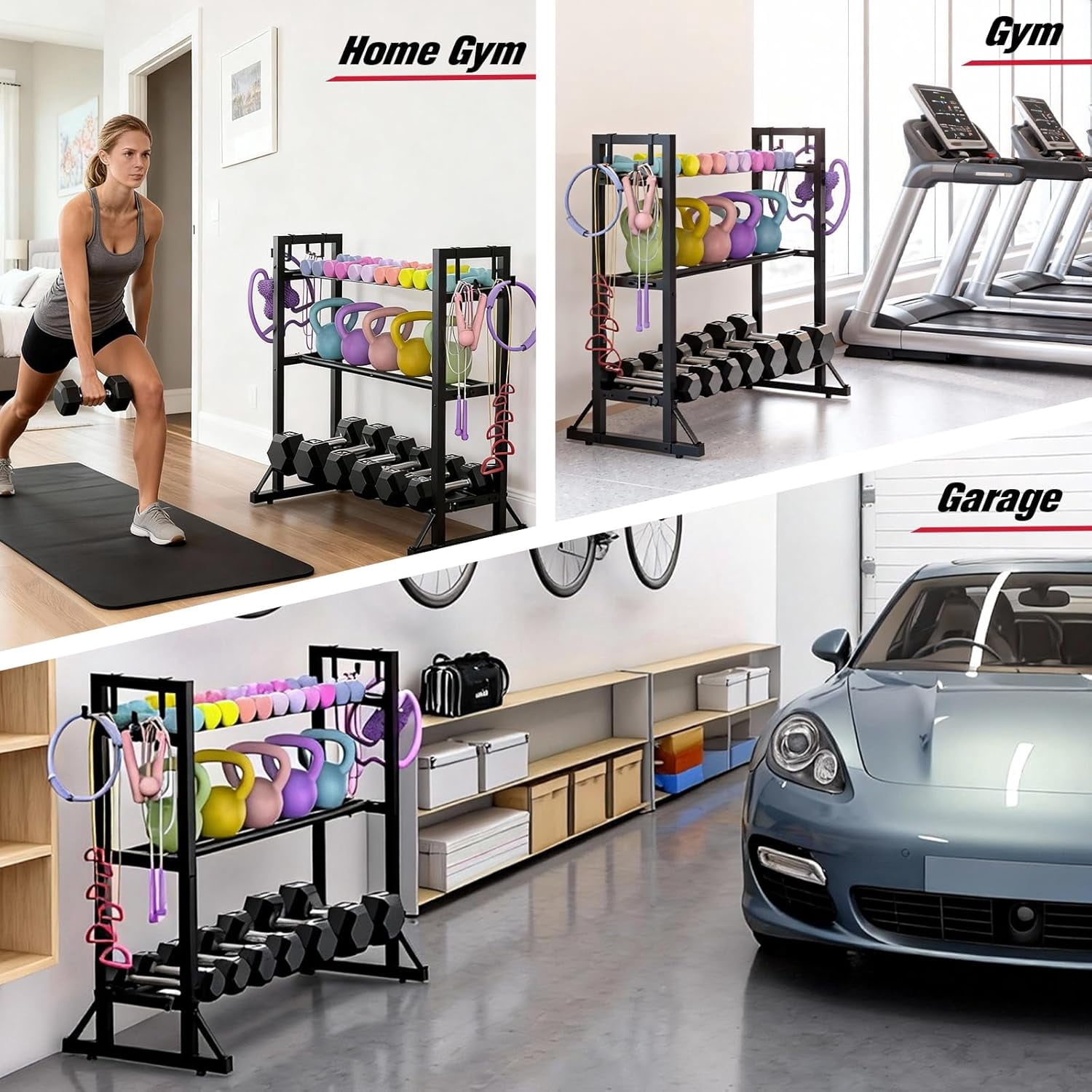 3-Tier Adjustable Dumbbell Rack Stand - Heavy-Duty Carbon Steel Weight Storage Organizer for Home Gym, Easy Assembly, 450 lb Capacity for Dumbbells & Kettlebells