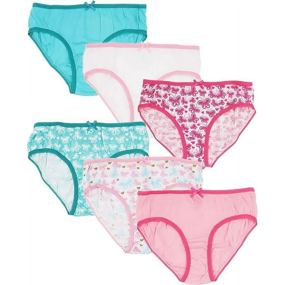 MISS POPULAR Girls 6-Pack Soft Cotton Underwear Tagless Basic Panty Briefs| Sizes 2T - 14/16