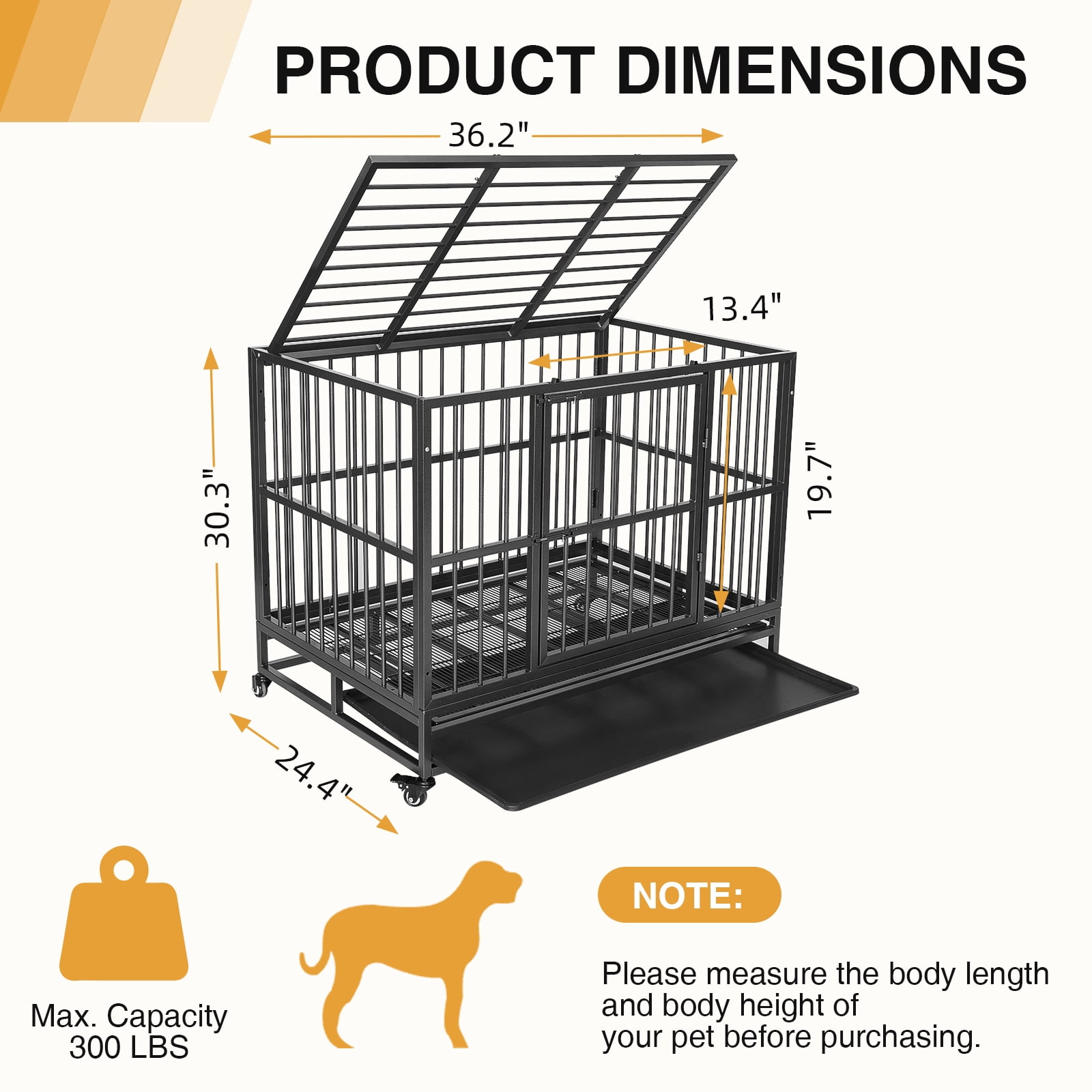 Walnest 36"H Heavy Duty Dog Cage Small Dog Crate Mini Medium Pets Playpen W/ Tray&Wheels