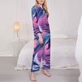 thumbnail image 3 of Fotbe Hawaiian Beach Dolphin Pattern Long Sleeve Pajama Set for Women,Sleepwear Set,2-piece Loungewear Set,Soft PJs Comfy Nightwear with Pockets -X-Large, 3 of 7