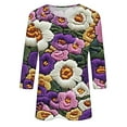 thumbnail image 5 of CYMMPU Tunic Tops 3/4 Sleeve Loose Fit Crew Neck Summer Trendy Shirts Blouses for Women Dressy Casual Floral Printed Spring Tops Lightweight Basic Tees Purple M, 5 of 5