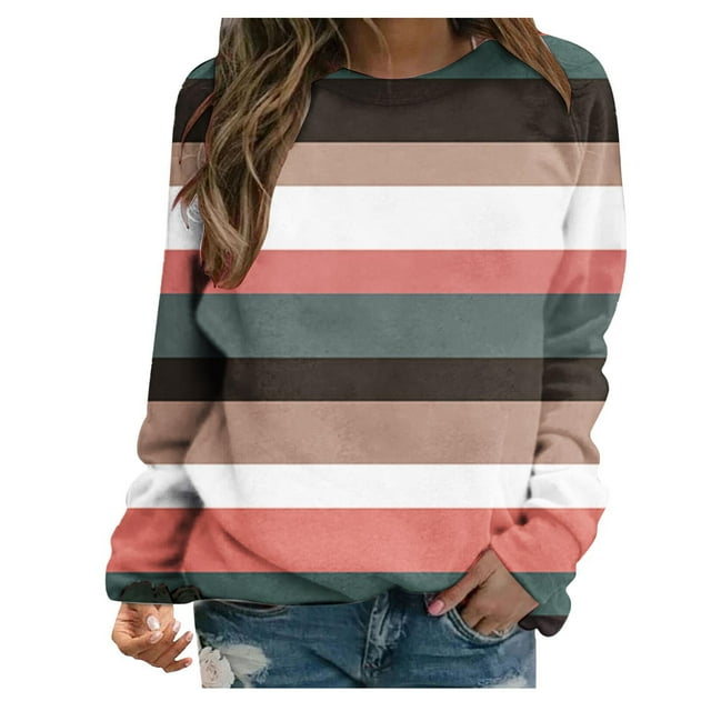IROINID Aubaines T-Shirts à Manches Longues pour Femmes Chandail Imprimé à Col Rond pour Femmes Blouse Chandail Haut, Beige