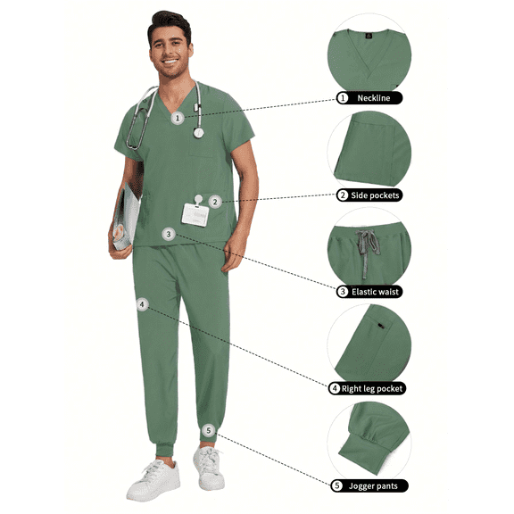 2025 New Multicolor Short Sleeve Mens Scrubs Uniforms Doctor Work Clothes Dentist Set Scrubs Tops Pants Men Hospital Nurse