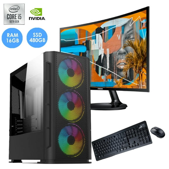 computadora gamer i5 10400f intel ssd 480gb 16gb ram nvidia monitor 24 curvo 80