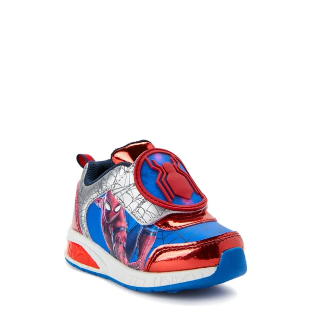Jurassic World Boys Spider-Man Light-Up Sneakers - Black Toddler Size 7, Hook & Loop Closure, Bungee Laces, Padded Collar