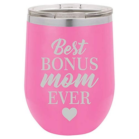 12 oz Double Wall Vacuum Insulated Stainless Steel Stemless Wine Tumbler Glass Coffee Travel Mug With Lid Best Bonus Mom Ever Step Mom Mother