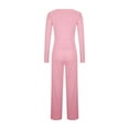 thumbnail image 7 of Fnooota Womens Two Piece Sets, Long Sleeve V Neck Casual Tops and Pants Sets Pink Size M, 7 of 7