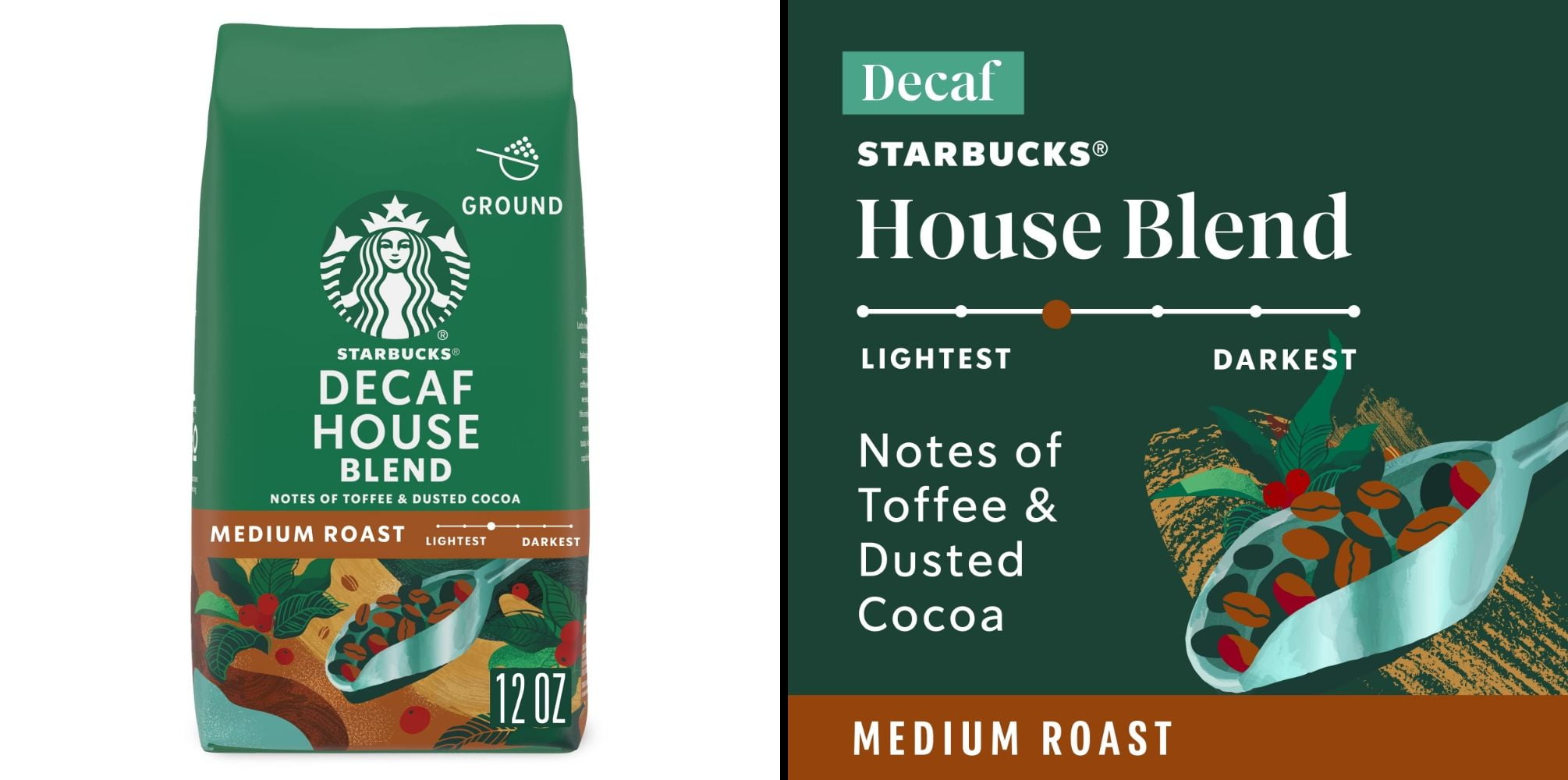 Starbucks K-Cup Coffee Pods Decaf House Blend 10 Pods & Ground Coffee Decaf House Blend 12 oz