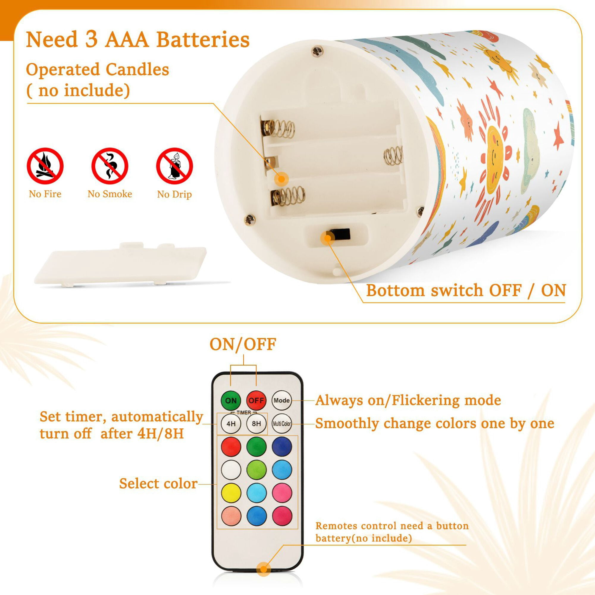Yayeee Flameless Candles with Remote Flickering Battery Operated Multi Color Changing, Rainbows Pattern