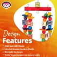 thumbnail image 6 of Super Bird Creations SB319 Katy's ABC Interactive Bird Toy - Durable Chew Toy, Textured ABC Blocks, Safe 'Polly' Rope, Ideal for African Greys Parrots Mini Macaws - Large Bird Size - 15" x 6", 6 of 7
