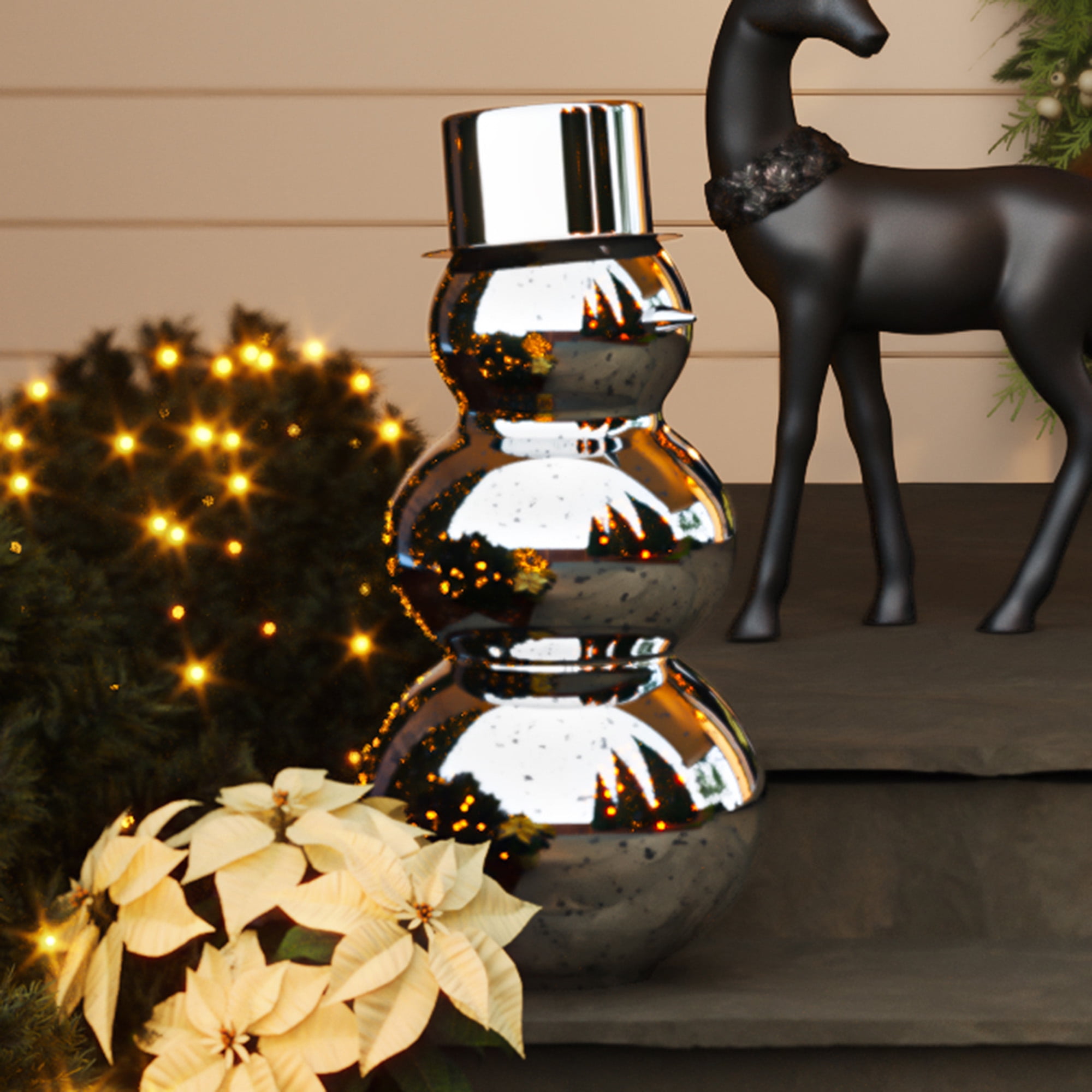 Glass and Metal Snowman Christmas Decoration, Silver, 30", by Holiday Time