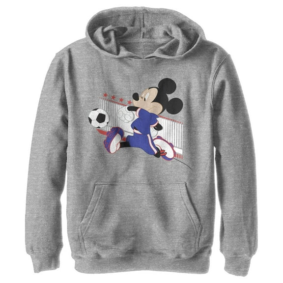Boy's Mickey & Friends Mickey Mouse Soccer Japan  Pull Over Hoodie Athletic Heather Small
