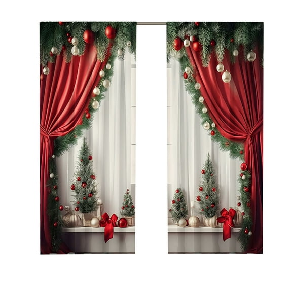 Christmas Curtains for Living Room Thermal Insulated Winter Curtains 65 Inch Length 2 Panels Set Window Drapes Tree Xmas Curtains for Farmhouse Bedroom Holiday Xmas Decor