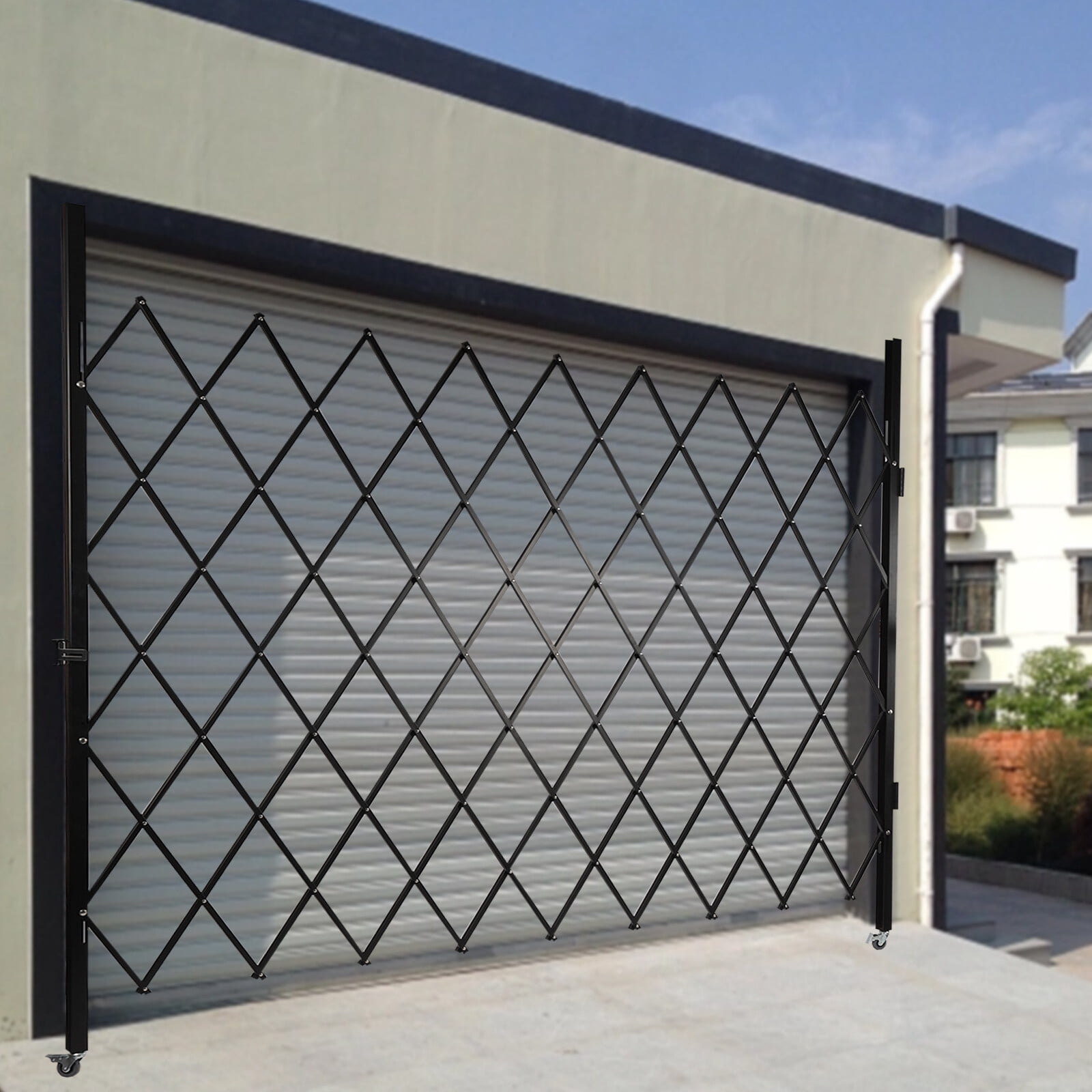 Single Folding Security Gate, 7.22' H*7.5' W Folding Door Gate, Iron&Aluminum Alloy Accordion Security Gate, Flexible Expanding Security Gate, 180° Rolling Barricade Gate