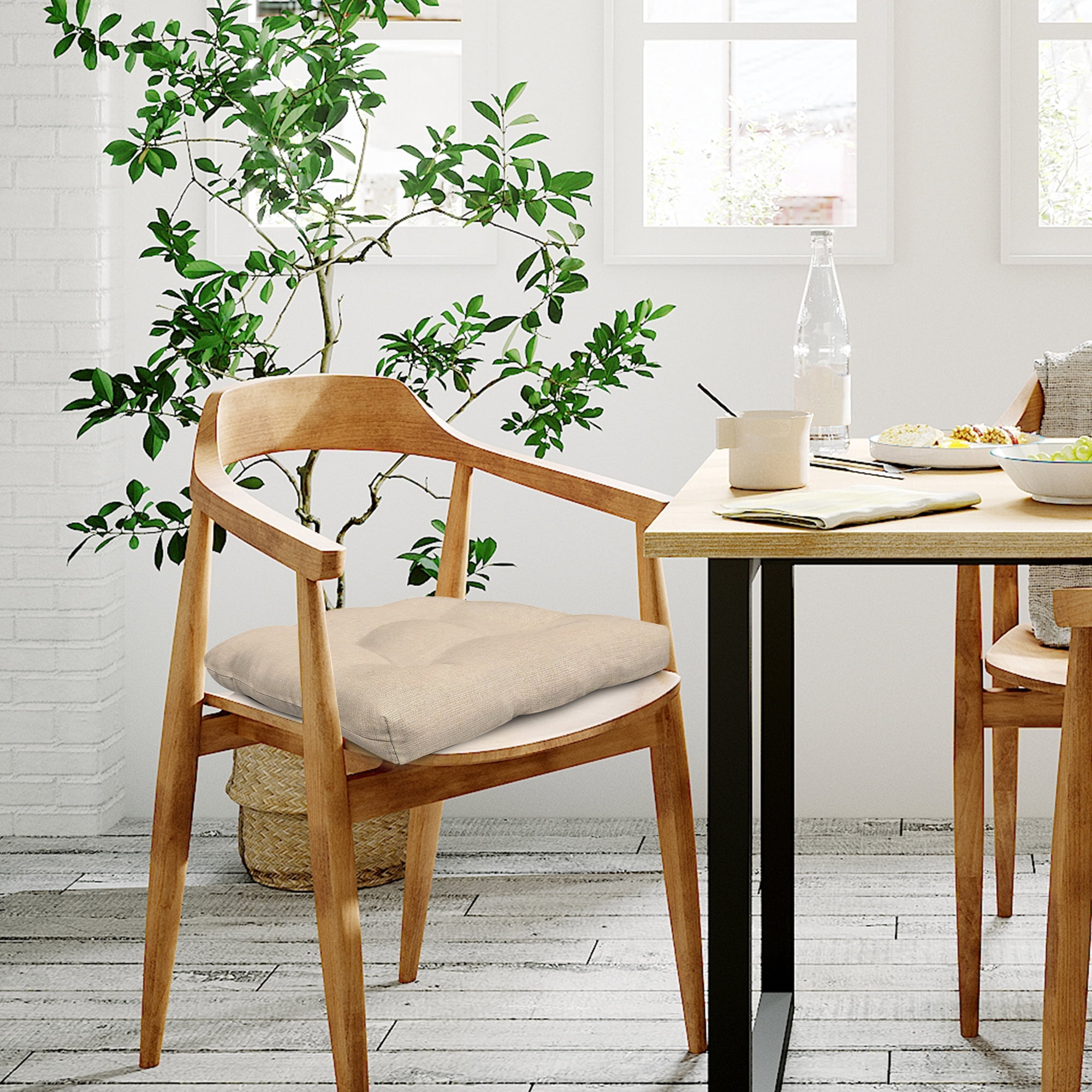 Tufted Chair Seat Cushions Cushion Pads 19"""" x 19"""" Patio Furniture Chair Pads Light Khaki