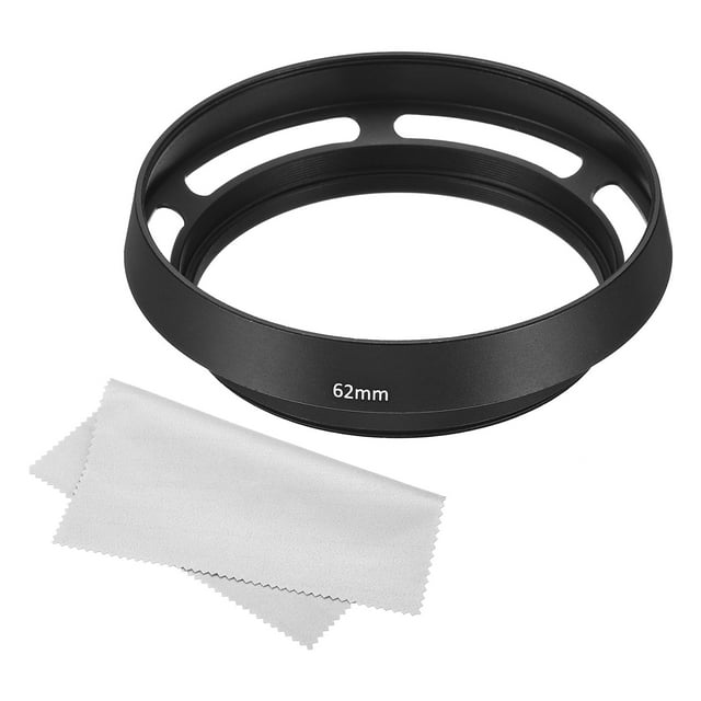 Unique Bargains 62mm Lens Hood, Standard Vented Matte Surface Hood with Cleaning Cloth for Camera Lens, Black