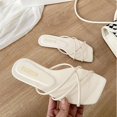 thumbnail image 1 of Sandalias planas con punta abierta para mujer, zapatos informales de verano con banda cruzada, deslizadores antideslizantes de cuero PU, 1 of 8