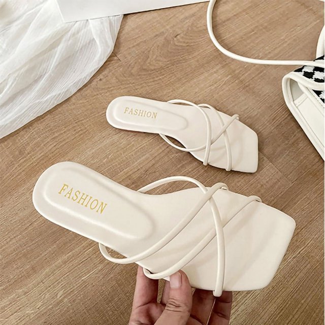 Sandalias planas con punta abierta para mujer, zapatos informales de verano con banda cruzada, deslizadores antideslizantes de cuero PU