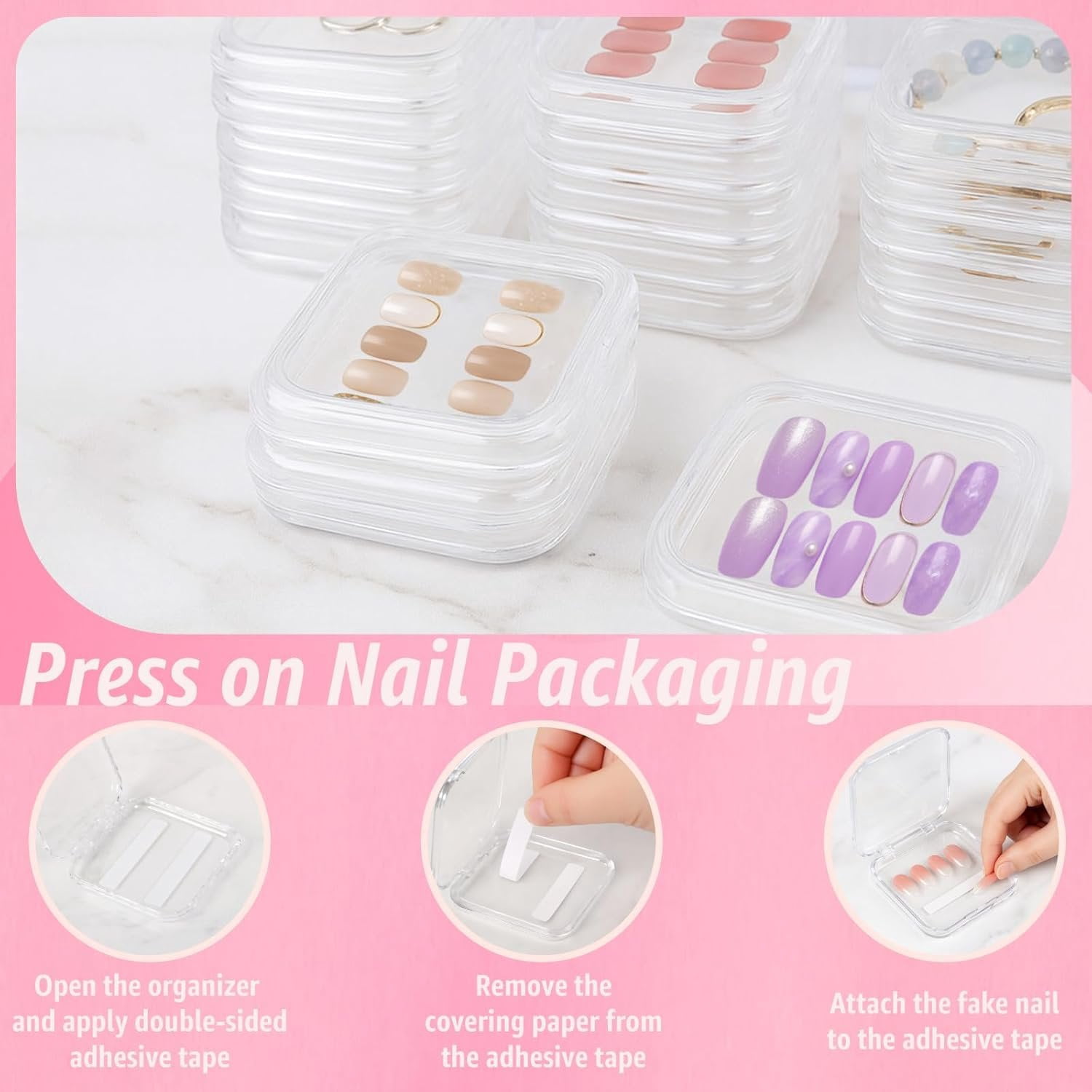 Clear Press   Storage Containers 12-Pack Stackable Cases, Press Ons  Packaging Organizer Case,  Tips and  Nails Display Box for Travel and Salon Use (Clear 01)